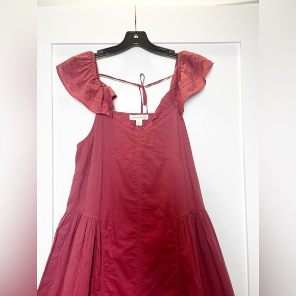 Treasure & Bond Tie Back Flutter Sleeve Cotton Midi Dress in Mauve Pink Small - Picture 3 of 6